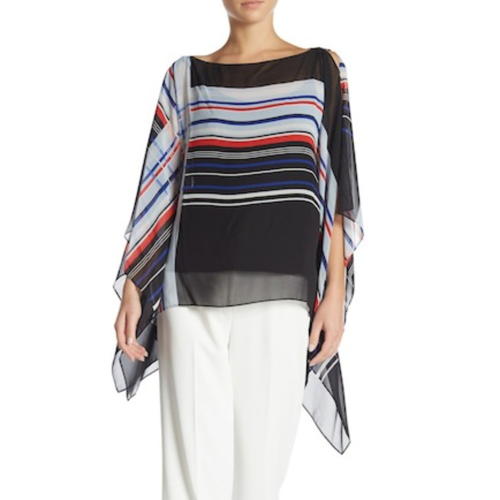 Vince Camuto Linear Stripe Sheer Poncho - Medium